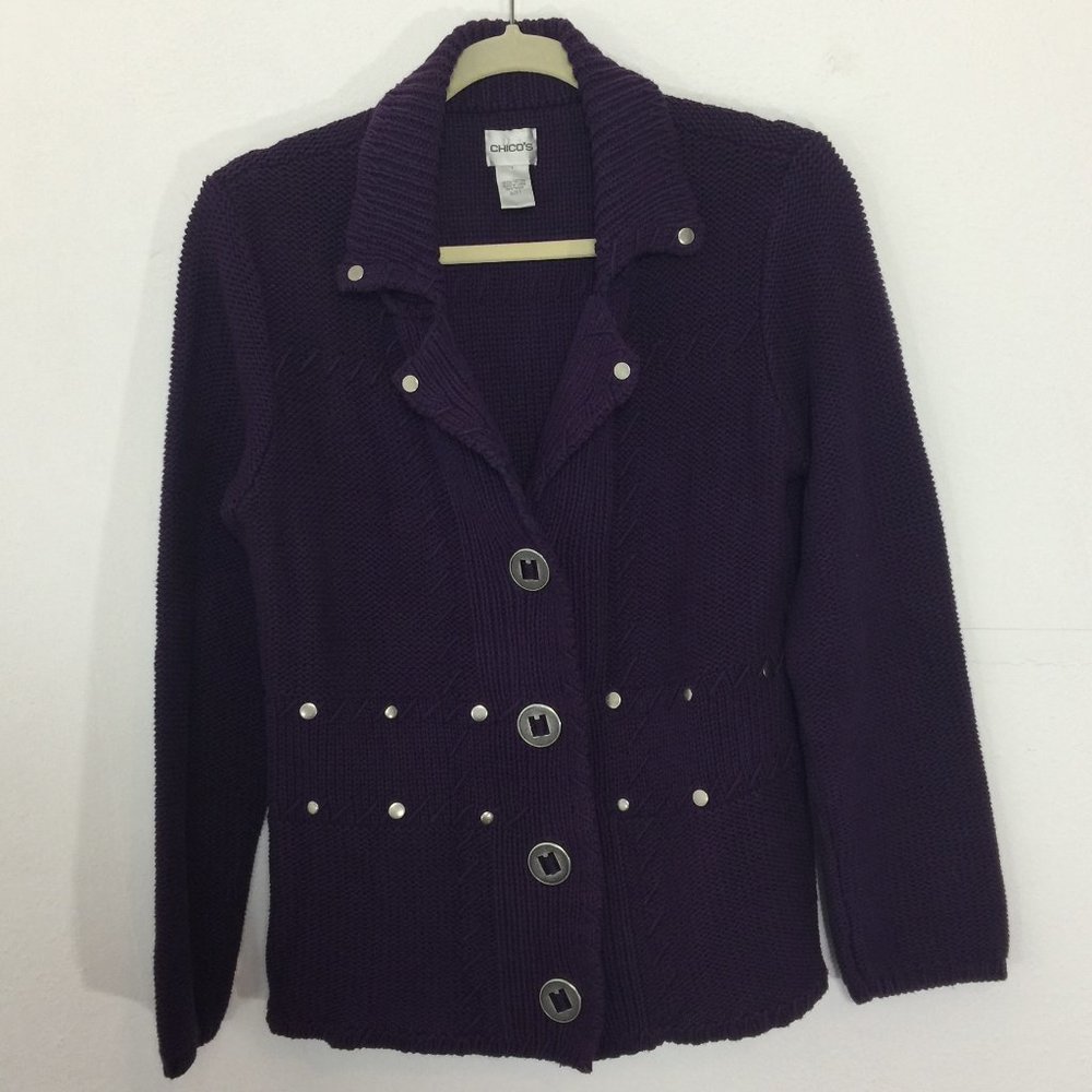 Chico's Ribbed Knit Cardigan Sweater Equestrian